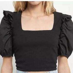 English Factory Black Ruffle Sleeve Blouse